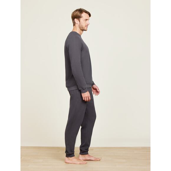 Barefoot Dreams Mens Malibu Waffle Knit Raglan Pullover in Carbon M - Picture 3 of 4